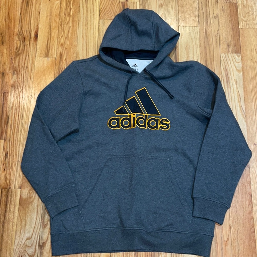 NEW ADIDAS Grey logo print fleece Hoodie Hoody XL